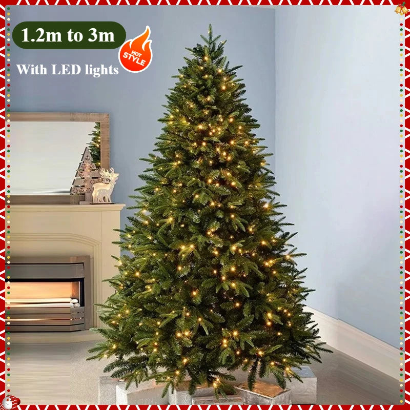 PE+PVC Artificial Christmas Tree with LED Lights High-grade Encrypted Christmas Tree 1.2m~3m Christmas Atmosphere Decorations