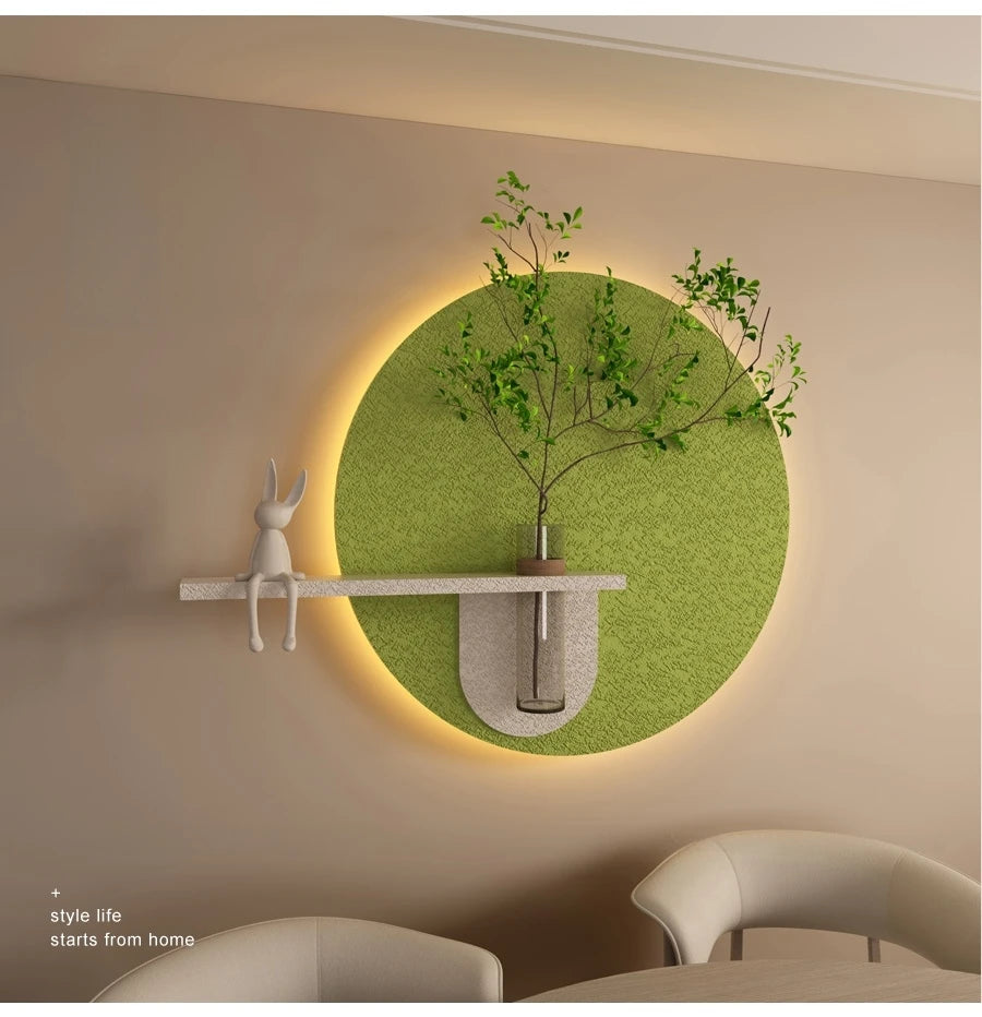 Modern Green Plant Sandstone Painting LED Lights For Corridor Living Room Restaurant Table 3D Home Decorations Lustre Mural Lamp