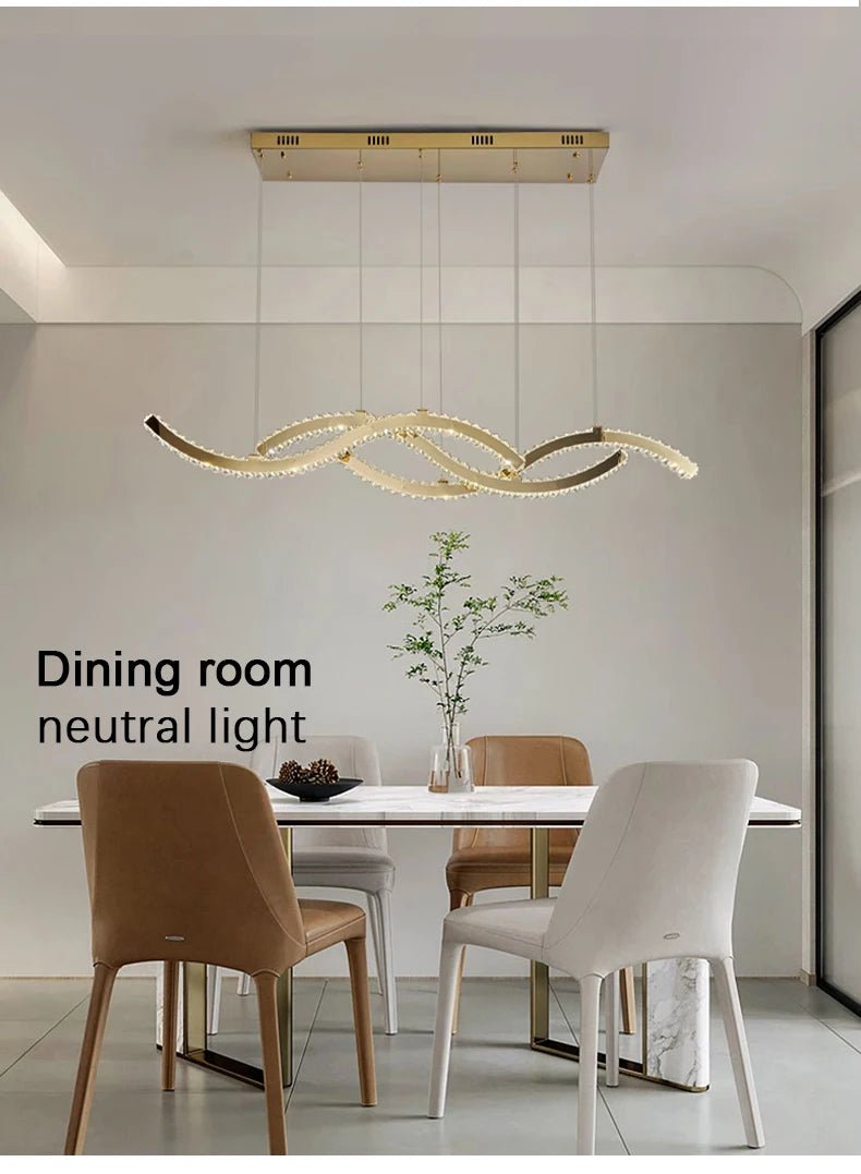 Modern Dining Living Room Ceiling Chandelier Luxury Home Decorations Crystal Pendant Lights Gold luster Long Dimmable Led Lamp