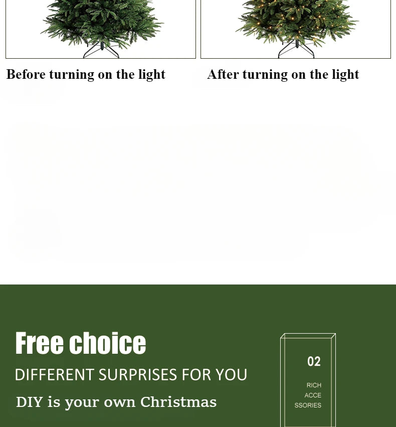 PE+PVC Artificial Christmas Tree with LED Lights High-grade Encrypted Christmas Tree 1.2m~3m Christmas Atmosphere Decorations