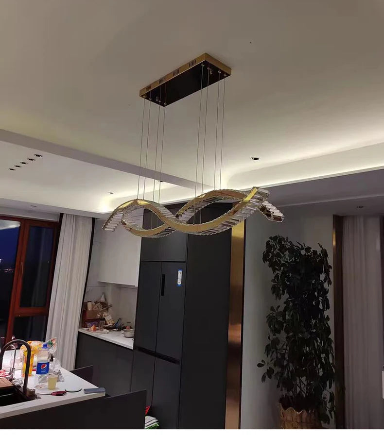 Modern Dining Living Room Ceiling Chandelier Luxury Home Decorations Crystal Pendant Lights Gold luster Long Dimmable Led Lamp