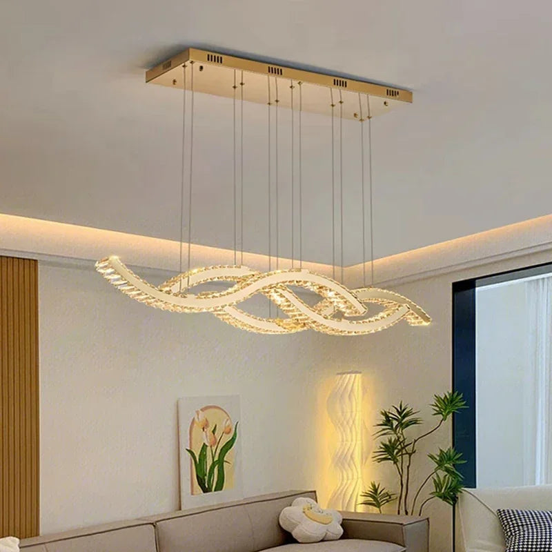 Modern Dining Living Room Ceiling Chandelier Luxury Home Decorations Crystal Pendant Lights Gold luster Long Dimmable Led Lamp
