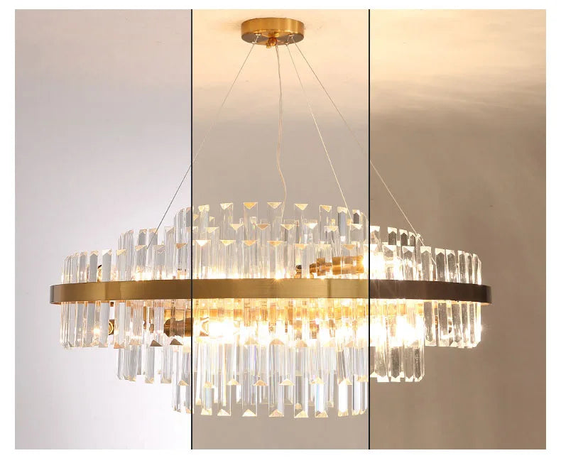 Modern Ceiling Chandelier Luxury Indoor Decorations Dining Living Room Crystal Pendant Lighs Dimmable Golden Lighting Fixtures