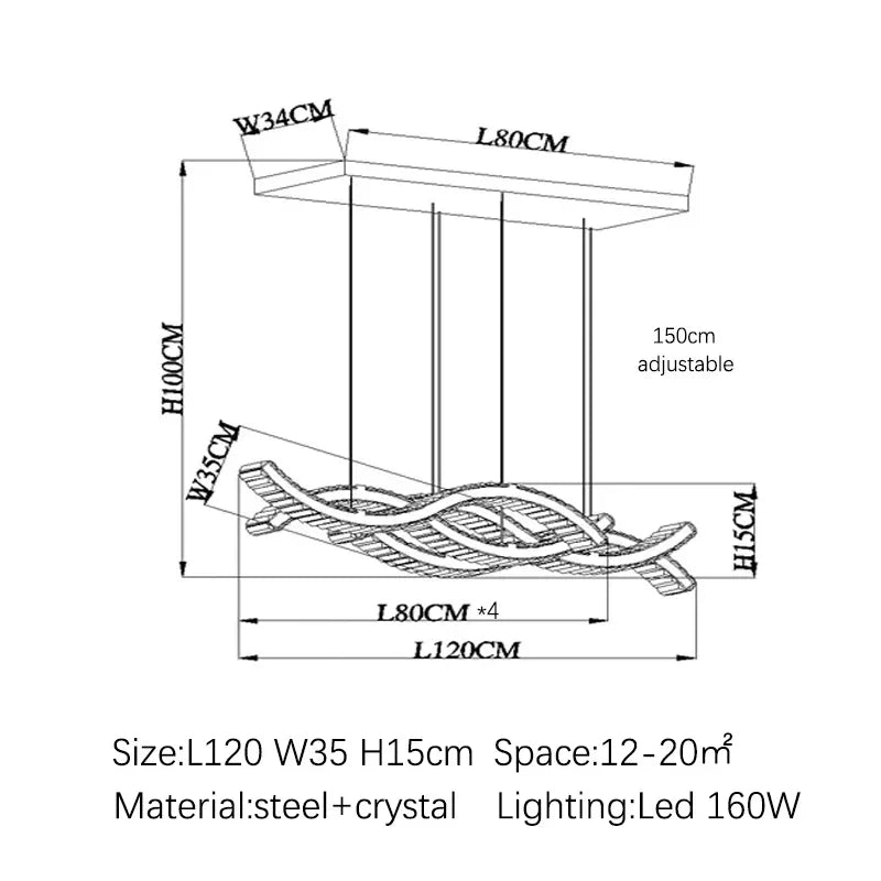 Modern Dining Living Room Ceiling Chandelier Luxury Home Decorations Crystal Pendant Lights Gold luster Long Dimmable Led Lamp