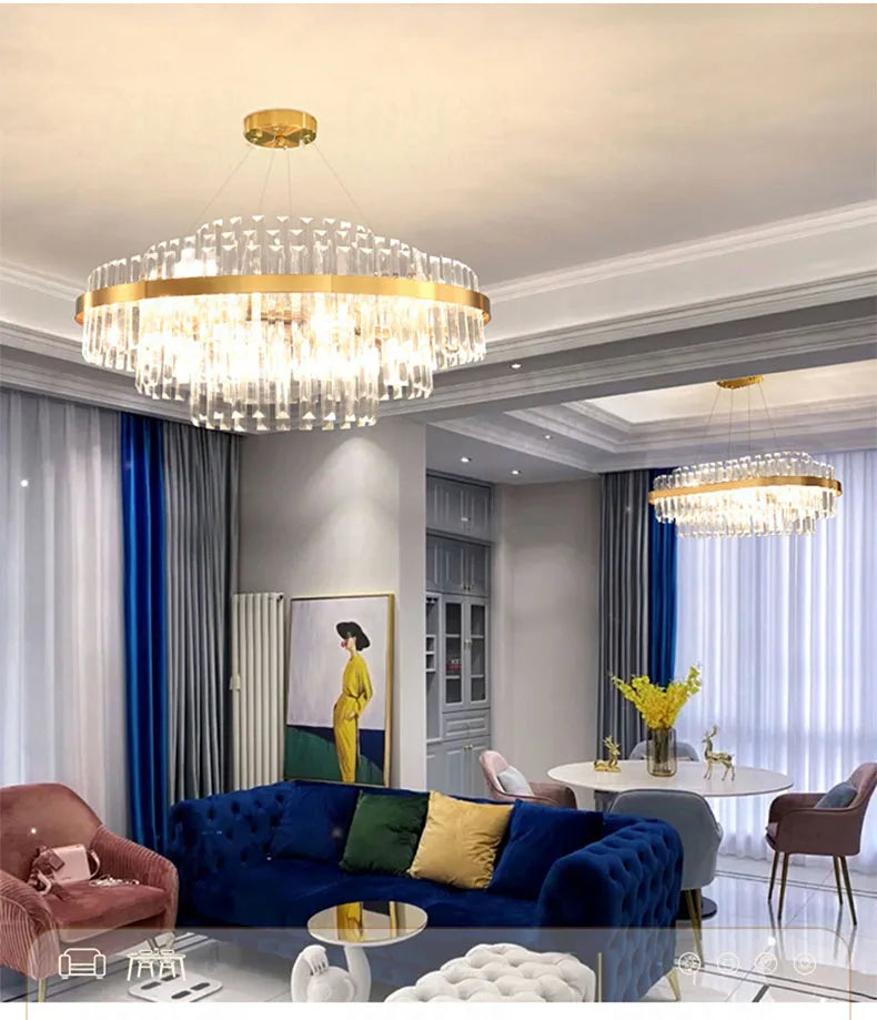 Modern Ceiling Chandelier Luxury Indoor Decorations Dining Living Room Crystal Pendant Lighs Dimmable Golden Lighting Fixtures