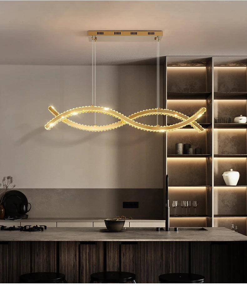 Modern Dining Living Room Ceiling Chandelier Luxury Home Decorations Crystal Pendant Lights Gold luster Long Dimmable Led Lamp