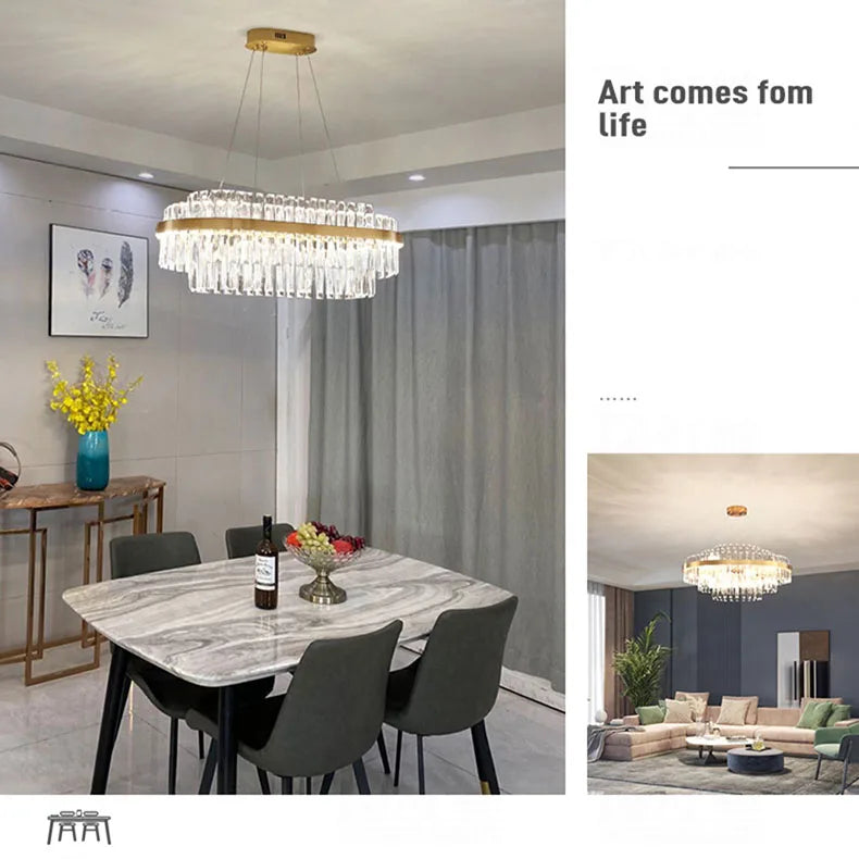 Modern Ceiling Chandelier Luxury Indoor Decorations Dining Living Room Crystal Pendant Lighs Dimmable Golden Lighting Fixtures