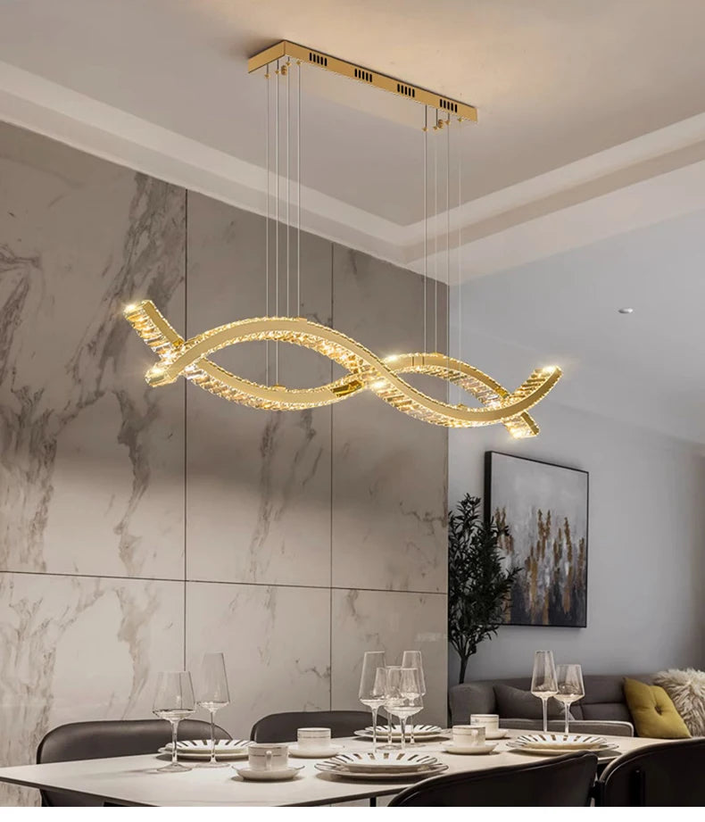Modern Dining Living Room Ceiling Chandelier Luxury Home Decorations Crystal Pendant Lights Gold luster Long Dimmable Led Lamp
