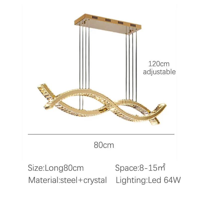 Modern Dining Living Room Ceiling Chandelier Luxury Home Decorations Crystal Pendant Lights Gold luster Long Dimmable Led Lamp