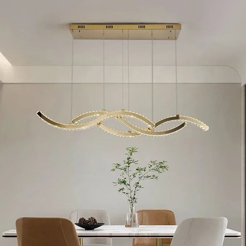 Modern Dining Living Room Ceiling Chandelier Luxury Home Decorations Crystal Pendant Lights Gold luster Long Dimmable Led Lamp