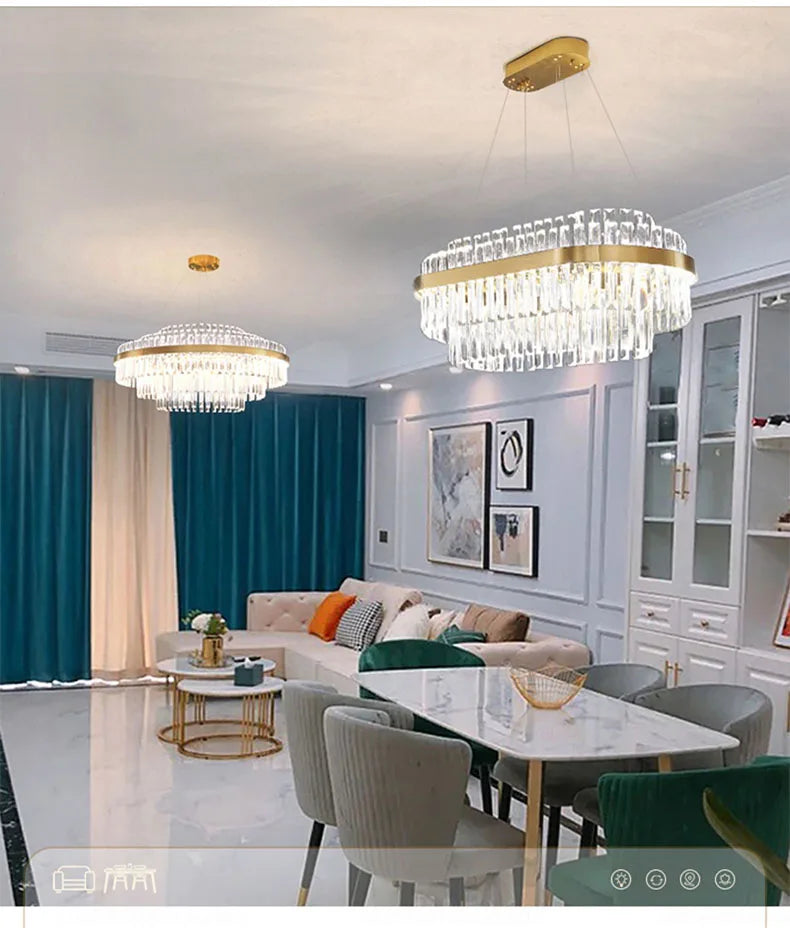 Modern Ceiling Chandelier Luxury Indoor Decorations Dining Living Room Crystal Pendant Lighs Dimmable Golden Lighting Fixtures