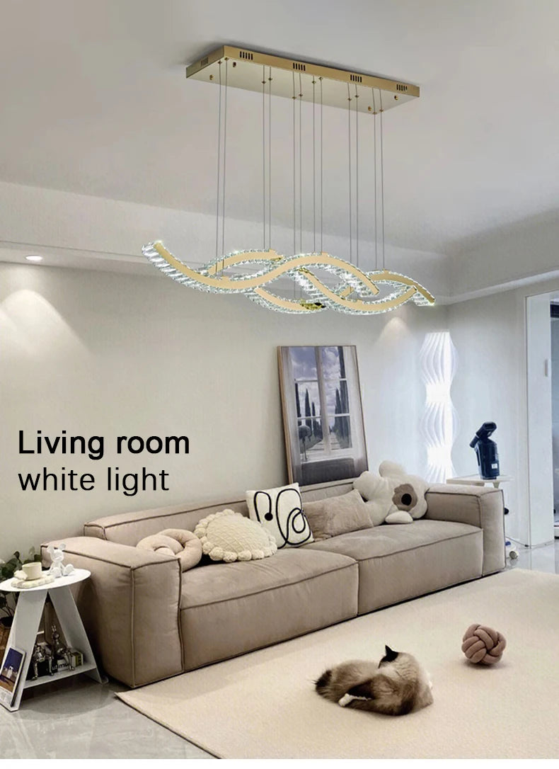 Modern Dining Living Room Ceiling Chandelier Luxury Home Decorations Crystal Pendant Lights Gold luster Long Dimmable Led Lamp
