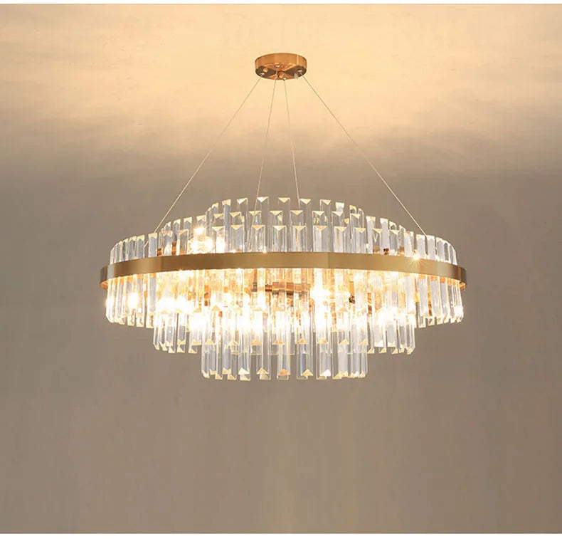 Modern Ceiling Chandelier Luxury Indoor Decorations Dining Living Room Crystal Pendant Lighs Dimmable Golden Lighting Fixtures