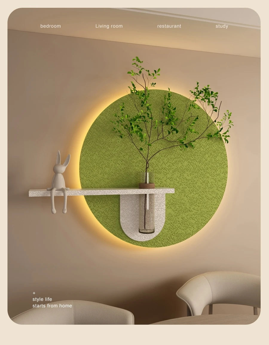 Modern Green Plant Sandstone Painting LED Lights For Corridor Living Room Restaurant Table 3D Home Decorations Lustre Mural Lamp