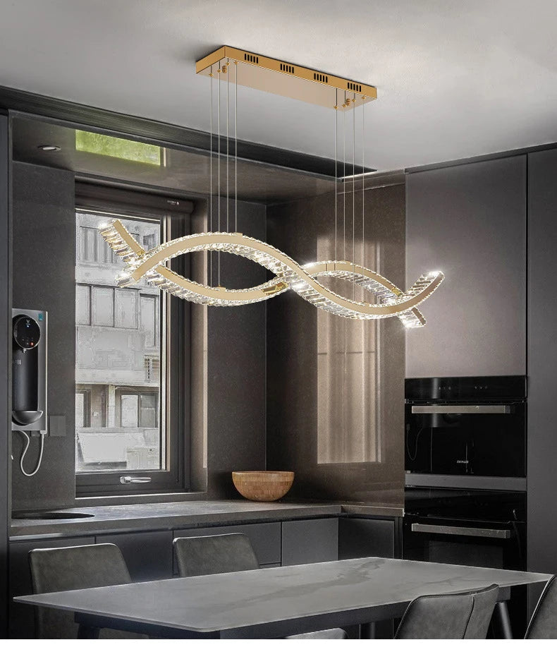 Modern Dining Living Room Ceiling Chandelier Luxury Home Decorations Crystal Pendant Lights Gold luster Long Dimmable Led Lamp