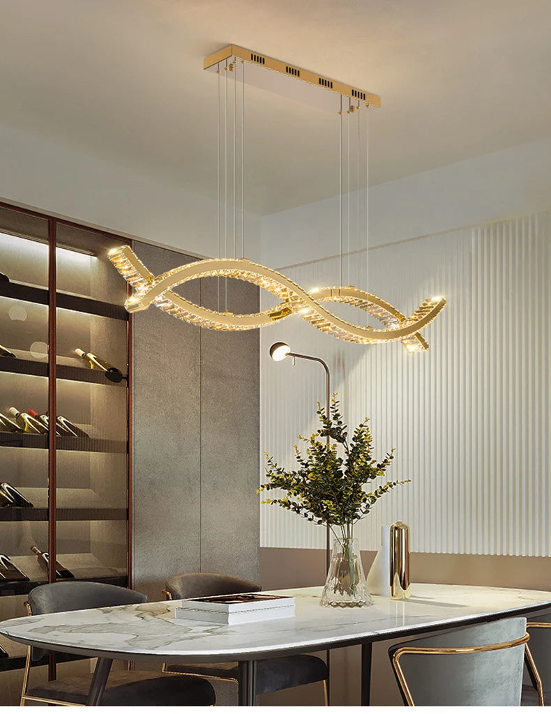 Modern Dining Living Room Ceiling Chandelier Luxury Home Decorations Crystal Pendant Lights Gold luster Long Dimmable Led Lamp
