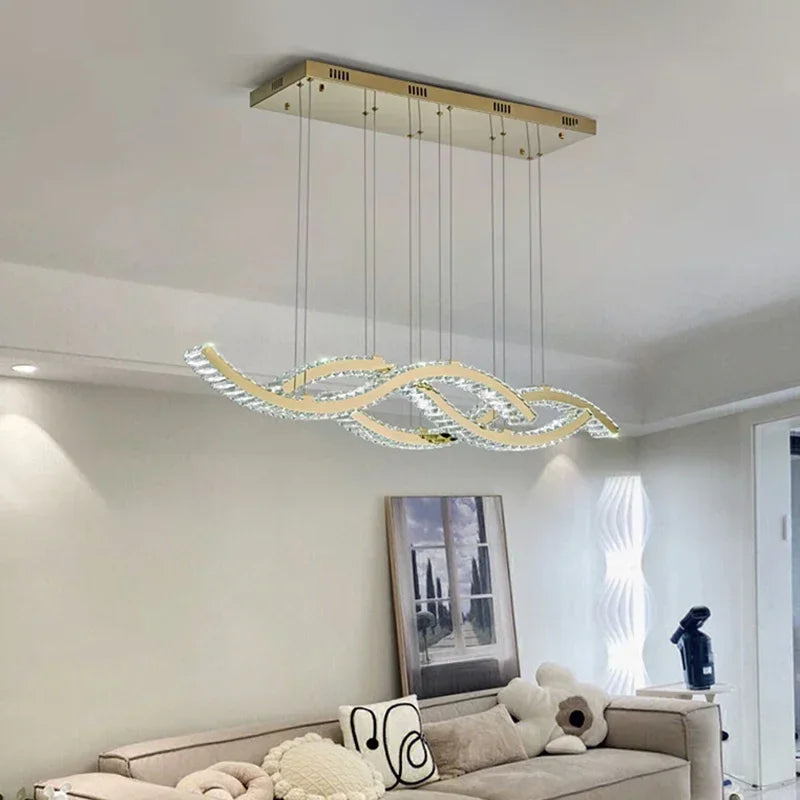 Modern Dining Living Room Ceiling Chandelier Luxury Home Decorations Crystal Pendant Lights Gold luster Long Dimmable Led Lamp