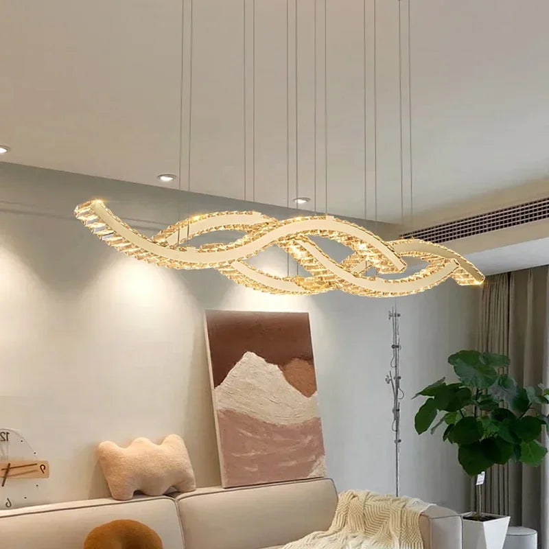 Modern Dining Living Room Ceiling Chandelier Luxury Home Decorations Crystal Pendant Lights Gold luster Long Dimmable Led Lamp