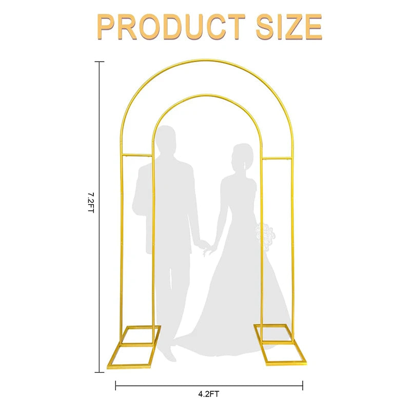 7.2FT Gold Double Arch Backdrop Stand, U-Shaped Metal Wedding Arch Frame for Birthday Party Garden Photo Backdrops Decorations