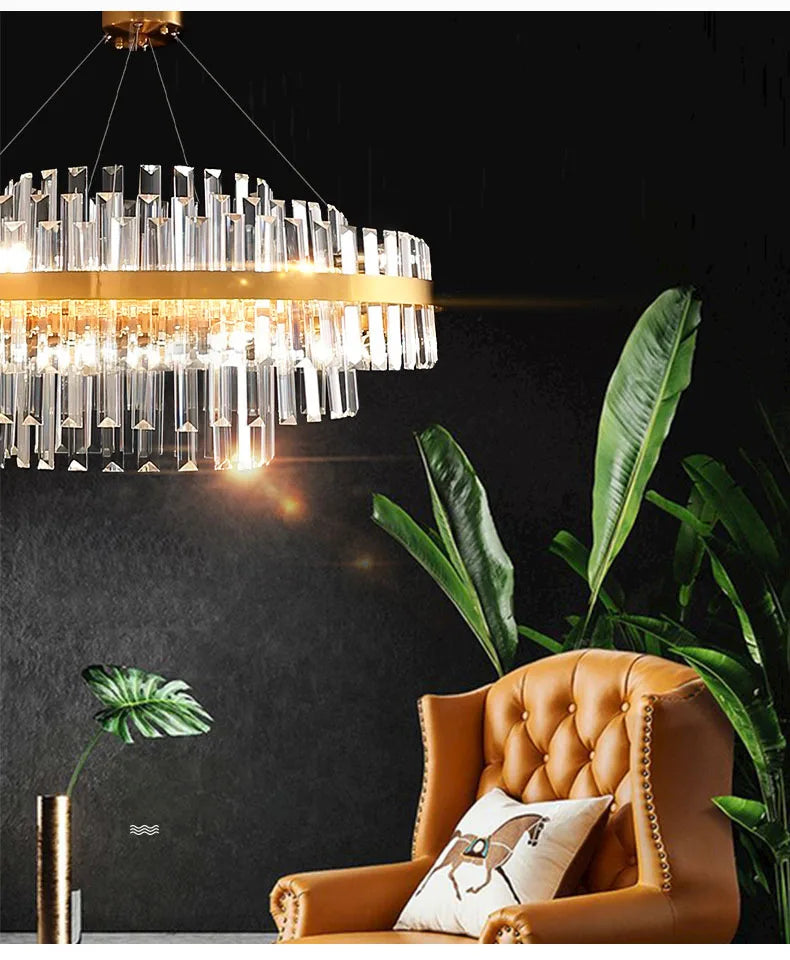 Modern Ceiling Chandelier Luxury Indoor Decorations Dining Living Room Crystal Pendant Lighs Dimmable Golden Lighting Fixtures