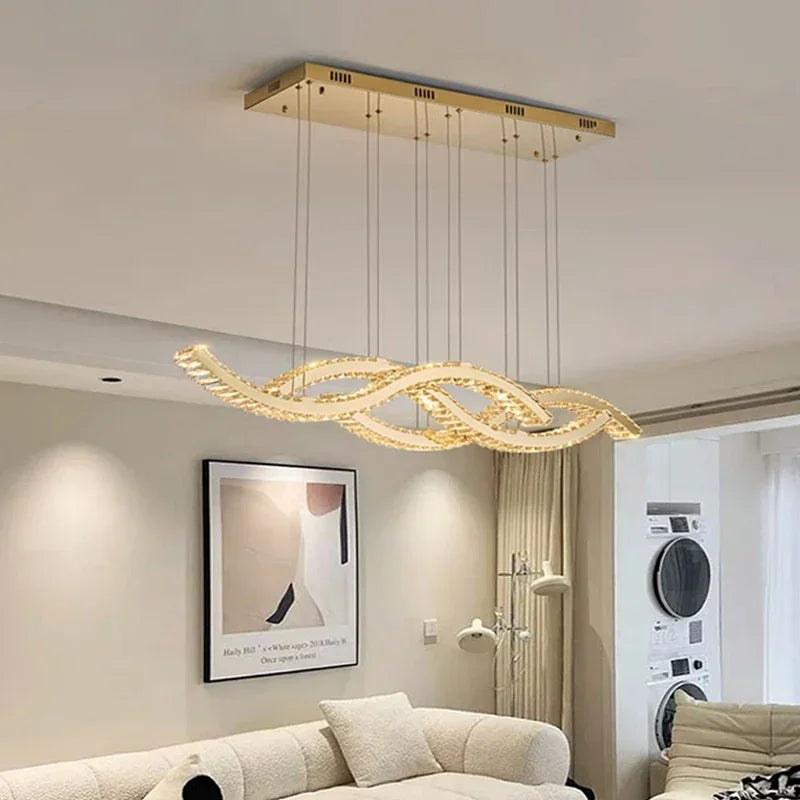 Modern Dining Living Room Ceiling Chandelier Luxury Home Decorations Crystal Pendant Lights Gold luster Long Dimmable Led Lamp