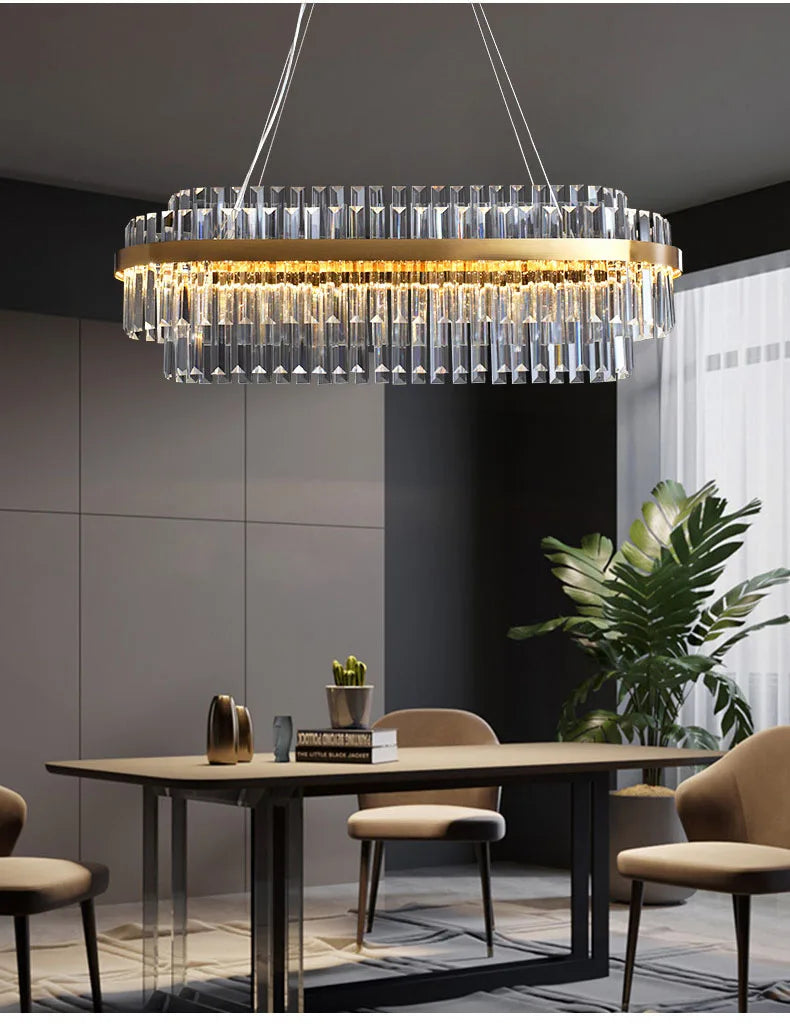 Modern Ceiling Chandelier Luxury Indoor Decorations Dining Living Room Crystal Pendant Lighs Dimmable Golden Lighting Fixtures