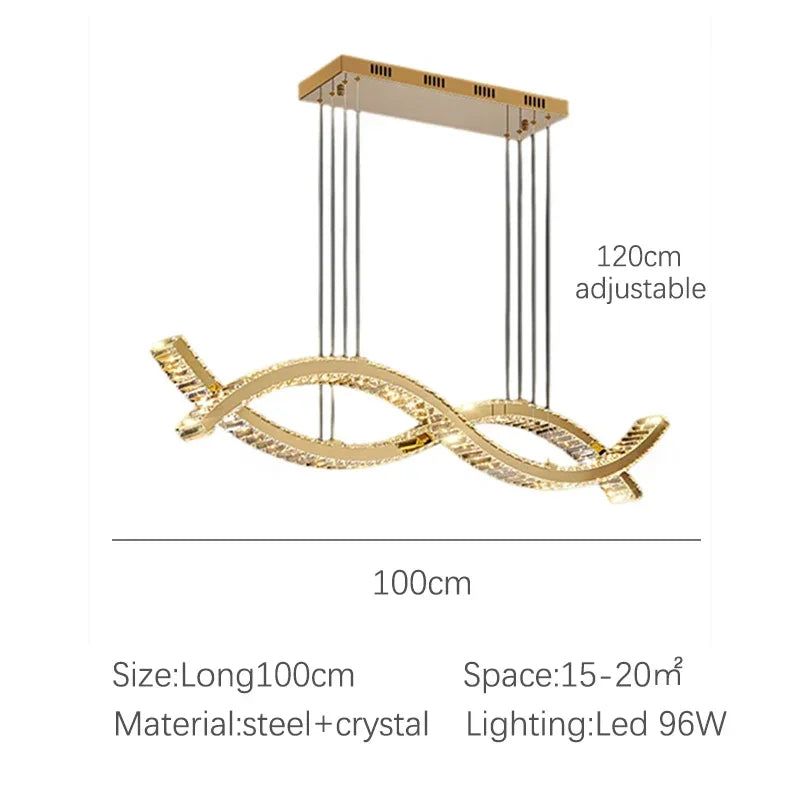 Modern Dining Living Room Ceiling Chandelier Luxury Home Decorations Crystal Pendant Lights Gold luster Long Dimmable Led Lamp