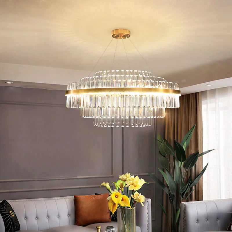 Modern Ceiling Chandelier Luxury Indoor Decorations Dining Living Room Crystal Pendant Lighs Dimmable Golden Lighting Fixtures
