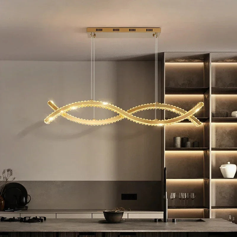 Modern Dining Living Room Ceiling Chandelier Luxury Home Decorations Crystal Pendant Lights Gold luster Long Dimmable Led Lamp