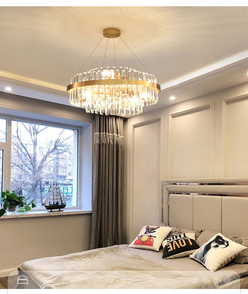 Modern Ceiling Chandelier Luxury Indoor Decorations Dining Living Room Crystal Pendant Lighs Dimmable Golden Lighting Fixtures