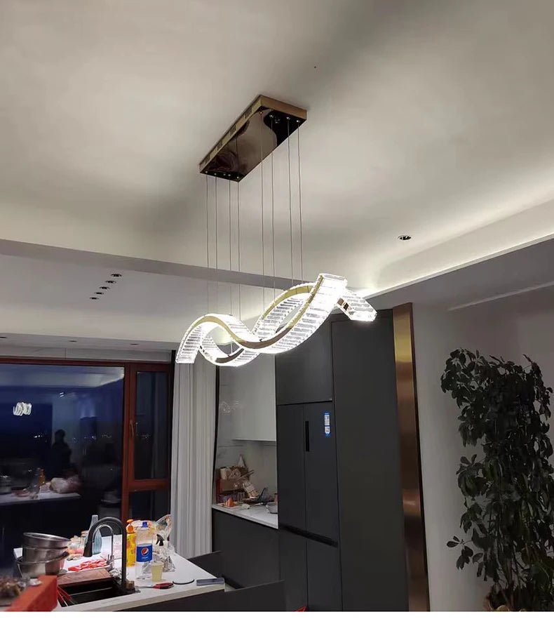 Modern Dining Living Room Ceiling Chandelier Luxury Home Decorations Crystal Pendant Lights Gold luster Long Dimmable Led Lamp