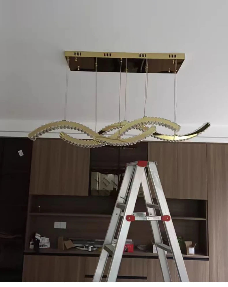 Modern Dining Living Room Ceiling Chandelier Luxury Home Decorations Crystal Pendant Lights Gold luster Long Dimmable Led Lamp