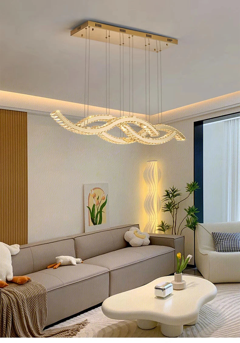 Modern Dining Living Room Ceiling Chandelier Luxury Home Decorations Crystal Pendant Lights Gold luster Long Dimmable Led Lamp
