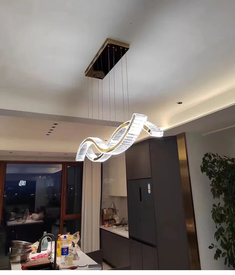 Modern Dining Living Room Ceiling Chandelier Luxury Home Decorations Crystal Pendant Lights Gold luster Long Dimmable Led Lamp