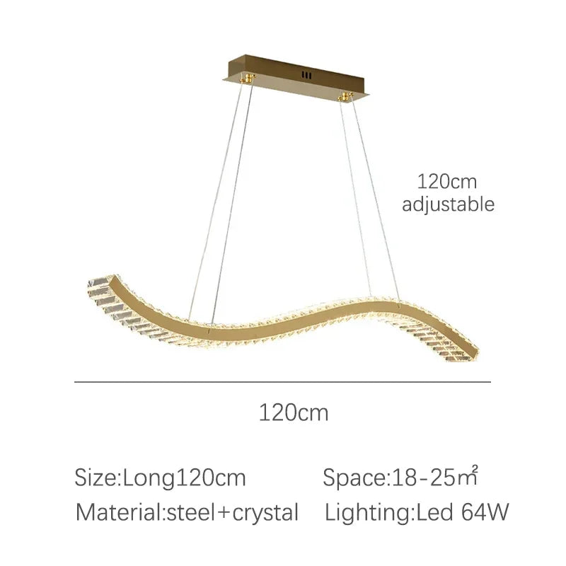 Modern Dining Living Room Ceiling Chandelier Luxury Home Decorations Crystal Pendant Lights Gold luster Long Dimmable Led Lamp