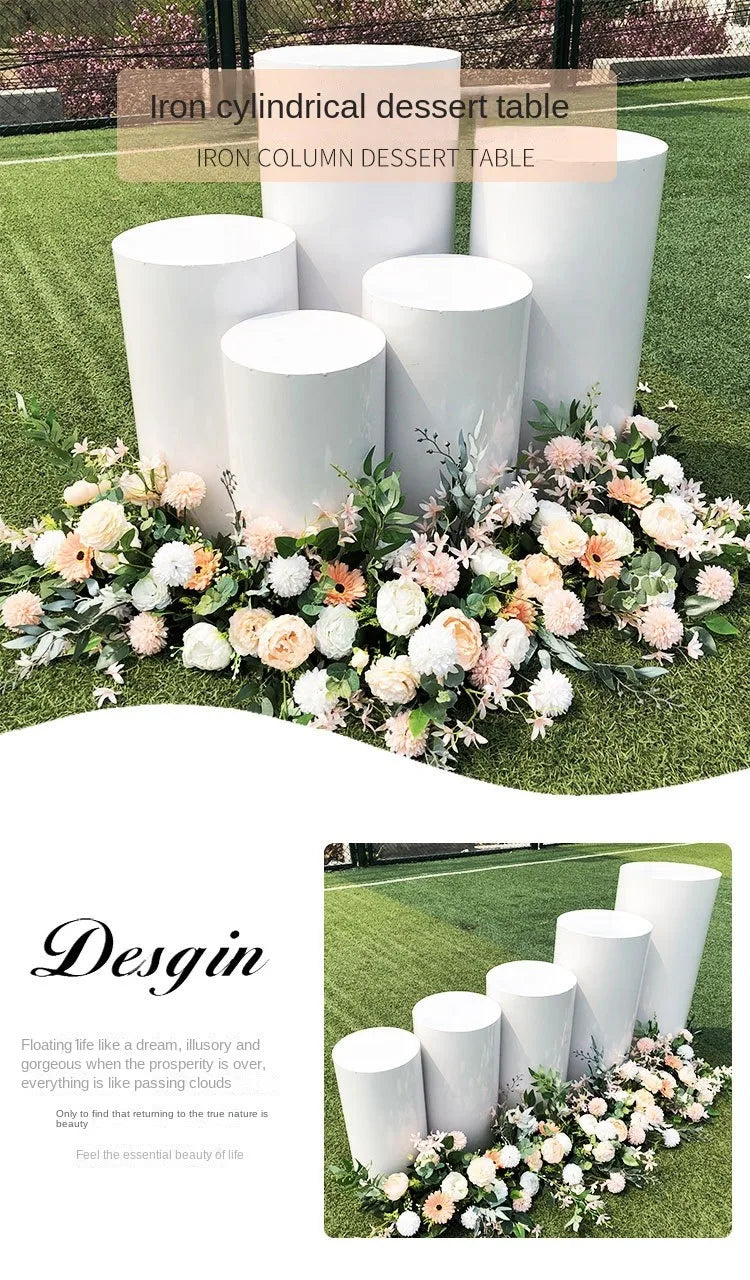 Cylinder Pedestal Plinth  Cake Stand White Flower Column Dessert Table For Birthday Party Wedding Decoration
