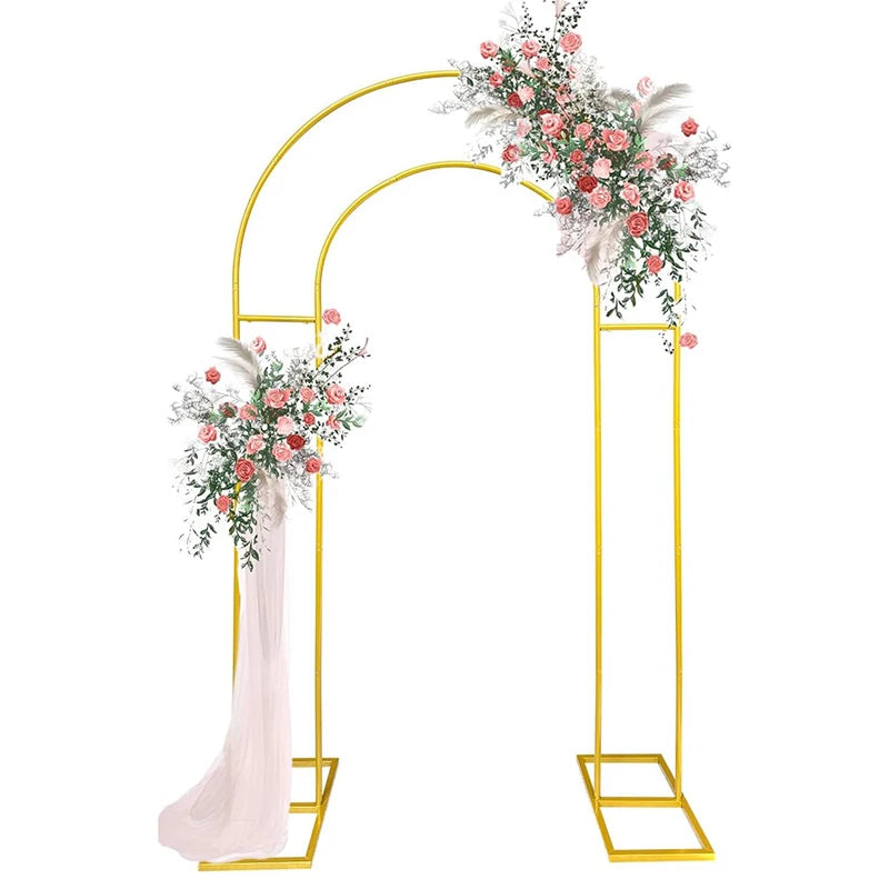 7.2FT Gold Double Arch Backdrop Stand, U-Shaped Metal Wedding Arch Frame for Birthday Party Garden Photo Backdrops Decorations