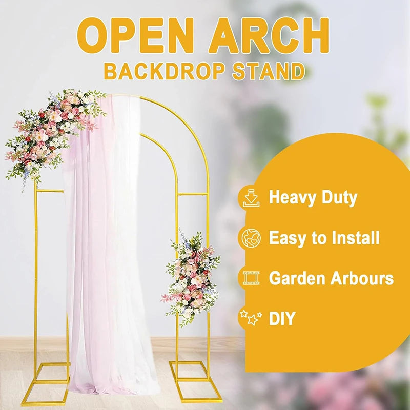 7.2FT Gold Double Arch Backdrop Stand, U-Shaped Metal Wedding Arch Frame for Birthday Party Garden Photo Backdrops Decorations