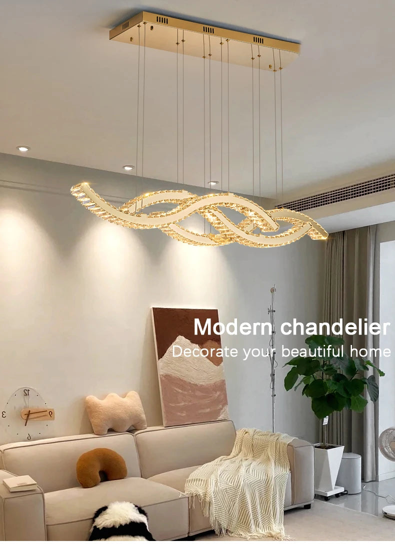 Modern Dining Living Room Ceiling Chandelier Luxury Home Decorations Crystal Pendant Lights Gold luster Long Dimmable Led Lamp