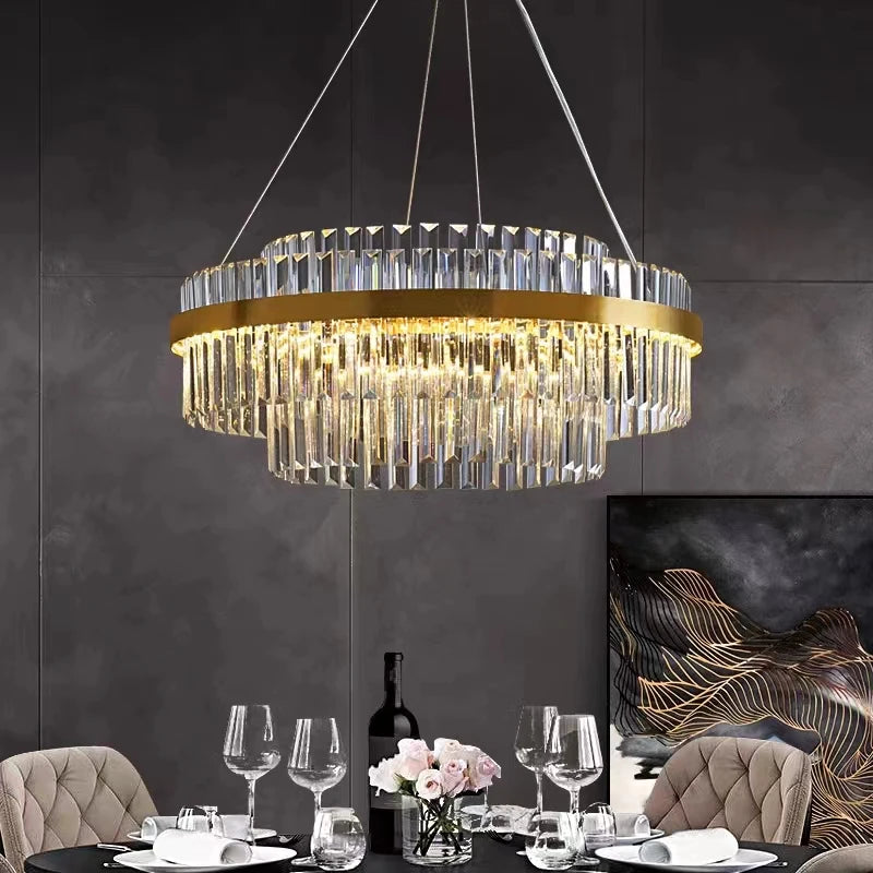 Modern Ceiling Chandelier Luxury Indoor Decorations Dining Living Room Crystal Pendant Lighs Dimmable Golden Lighting Fixtures