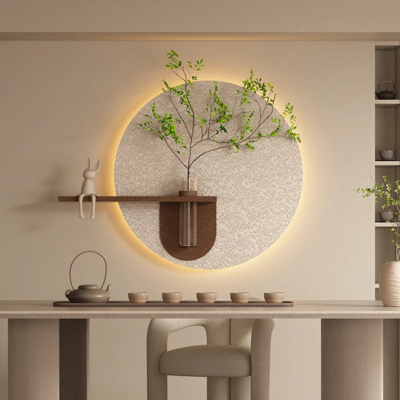 Modern Green Plant Sandstone Painting LED Lights For Corridor Living Room Restaurant Table 3D Home Decorations Lustre Mural Lamp