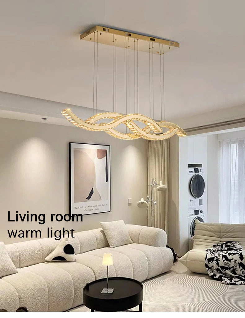 Modern Dining Living Room Ceiling Chandelier Luxury Home Decorations Crystal Pendant Lights Gold luster Long Dimmable Led Lamp
