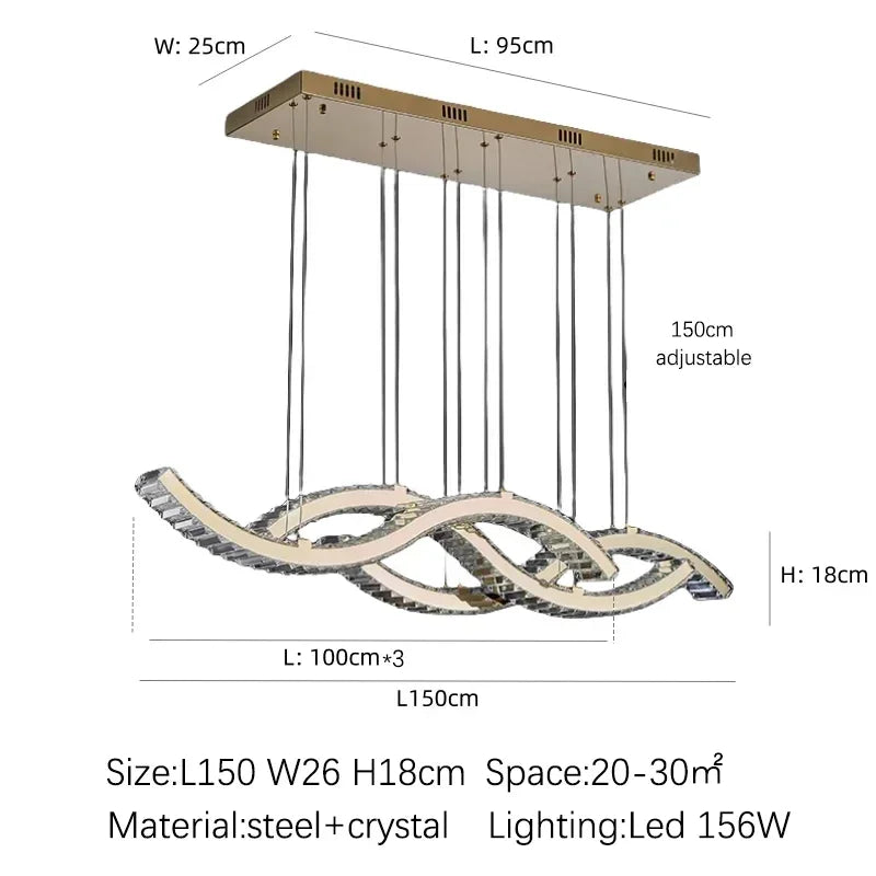 Modern Dining Living Room Ceiling Chandelier Luxury Home Decorations Crystal Pendant Lights Gold luster Long Dimmable Led Lamp