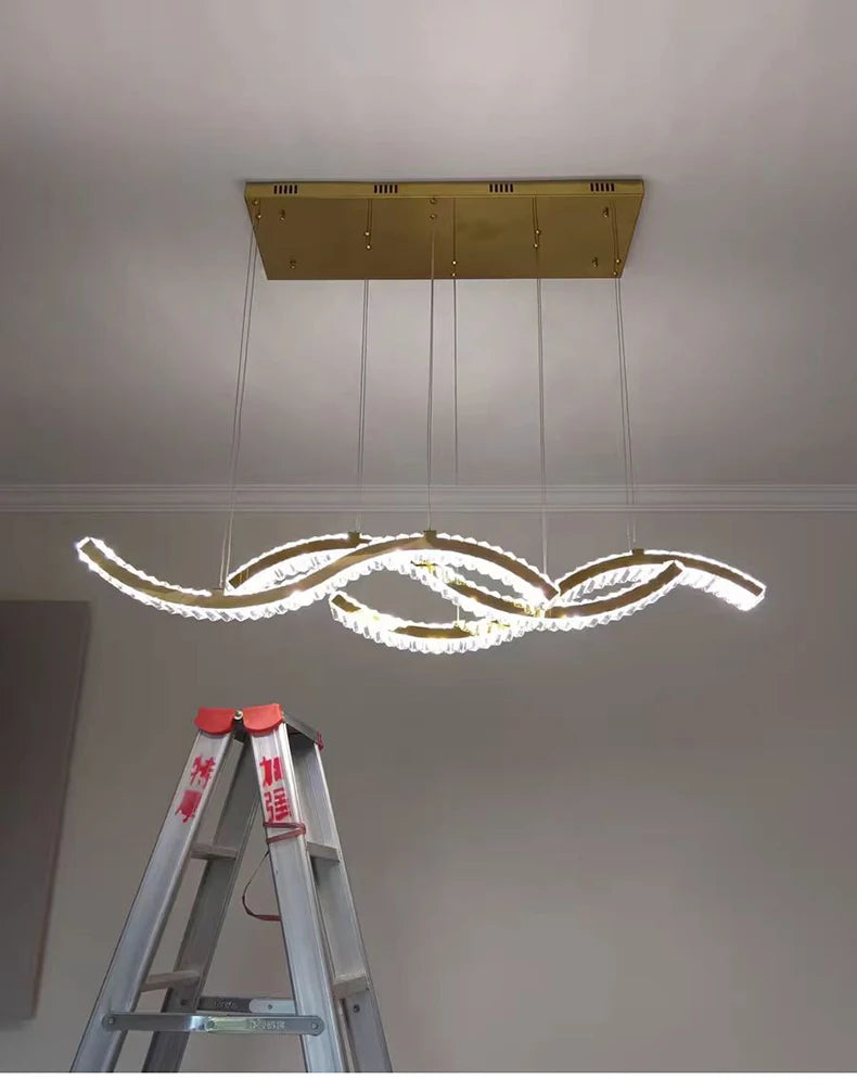 Modern Dining Living Room Ceiling Chandelier Luxury Home Decorations Crystal Pendant Lights Gold luster Long Dimmable Led Lamp