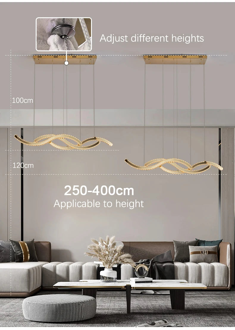 Modern Dining Living Room Ceiling Chandelier Luxury Home Decorations Crystal Pendant Lights Gold luster Long Dimmable Led Lamp